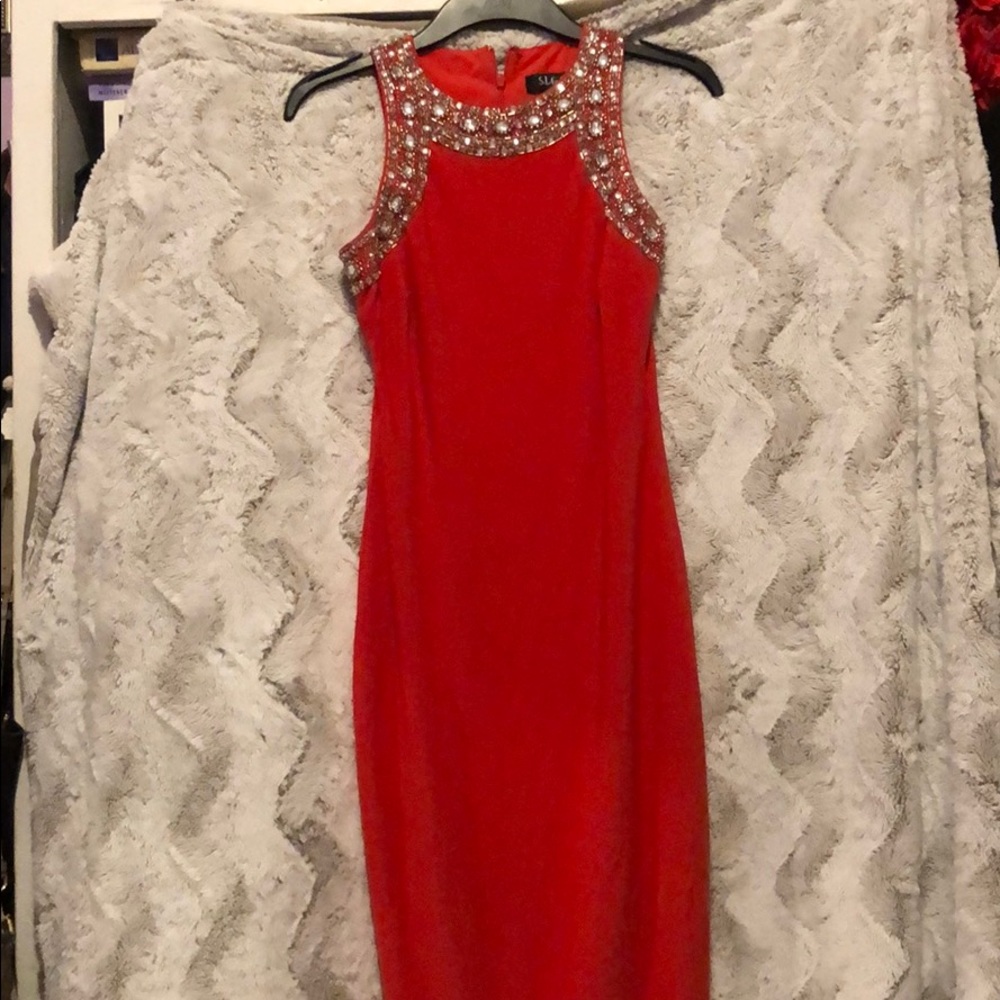Red orange bedazzled dress